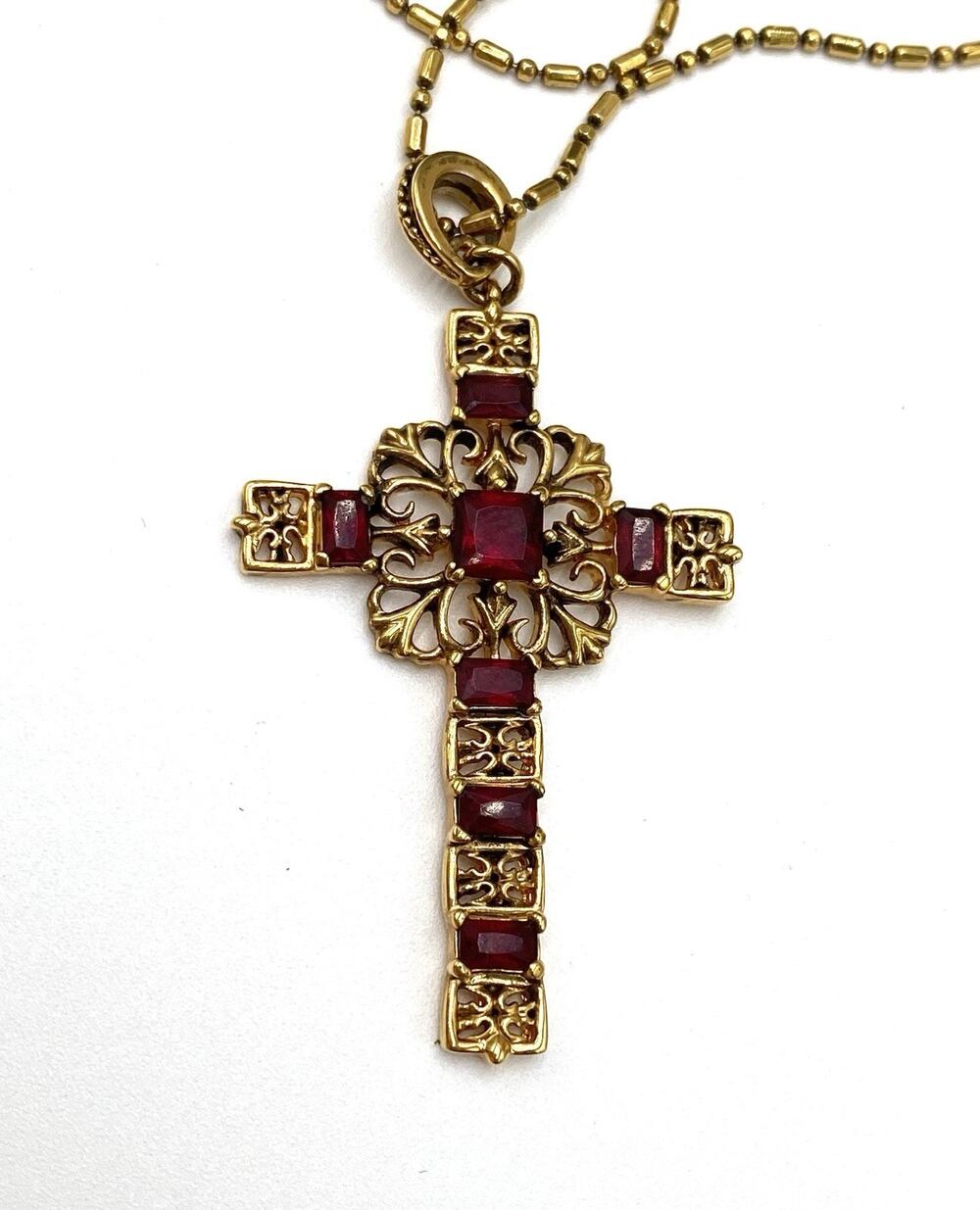 Camrose & Kross Jacqueline Kennedy Simulated Crystal Ruby Cross Pendant Necklace